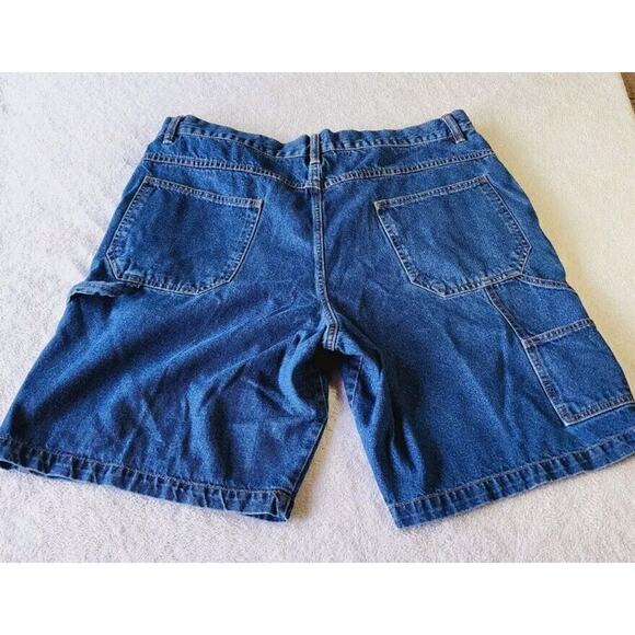 Northwest Territory Blue Denim Cargo Shorts Carpenter Jorts Size 38 Y2K Utility - Picture 2 of 11